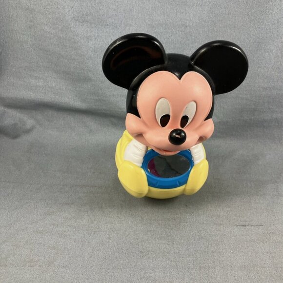 Vintage Disney Mickey Mouse Baby Toy Weebles Roly Poly Chime Ball 1984 Mirror - Picture 6 of 7
